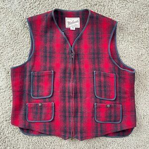 VTG Woolrich USA Red Buffalo Plaid Wool Hunting Vest XL 80s 90s